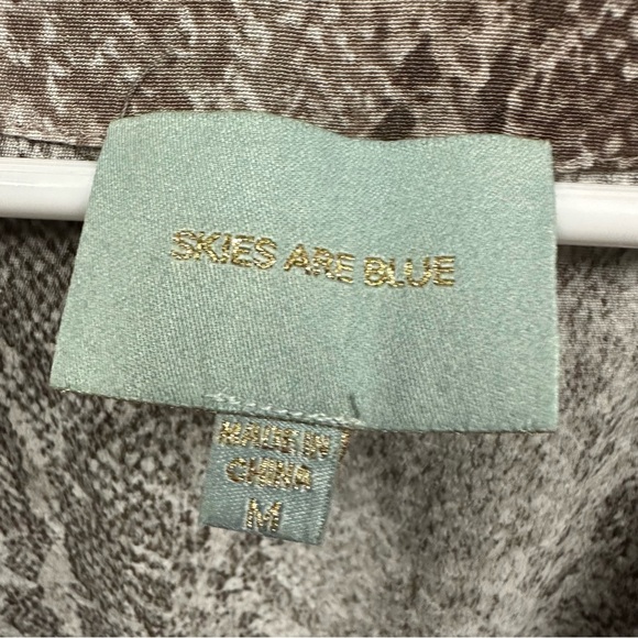 Skies Are Blue Snakeskin Print Wrap Style Long Sleeve Lightweight Blouse Medium - Picture 9 of 10